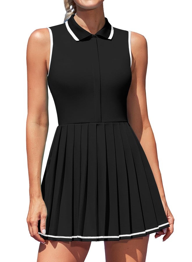 ATTRACO Women's Tennis Dress Pleated Hem Athletic Dresses with Built-in Shorts and Pockets Black M - Image 1